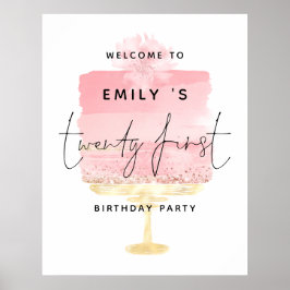 Welkomstnaam 21st Birthday Party (roze Cake Script Poster