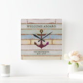 Welkomstnaam ankerhout vierkante klok (Huis)