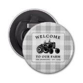 Welkomstnaam Boerderij Tractor White Play Button Flesopener (Voorkant)