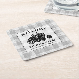 Welkomstnaam Boerderij Tractor White Play Kartonnen Onderzetters