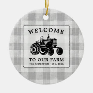 Welkomstnaam Boerderij Tractor White Play Keramisch Ornament