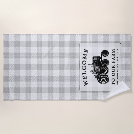 Welkomstnaam Boerderij Tractor White Play Strandlaken (Voorkant)