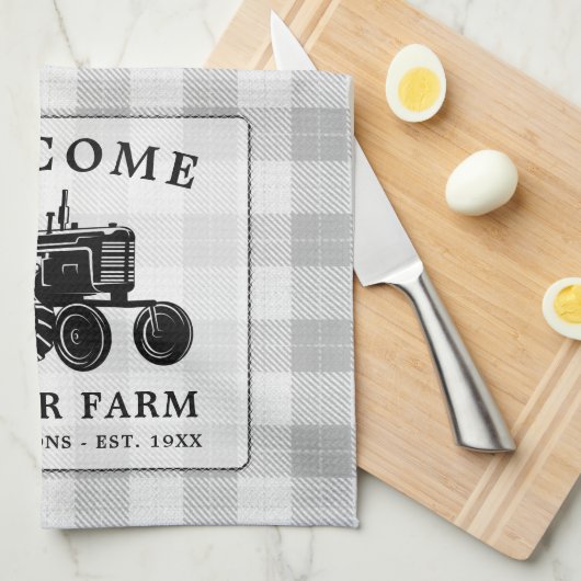 Welkomstnaam Boerderij Tractor White Play Theedoek (Quarter Fold)