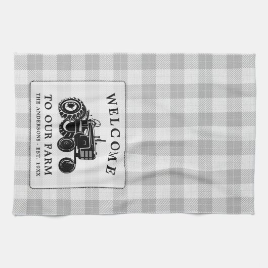 Welkomstnaam Boerderij Tractor White Play Theedoek (Horizontaal)