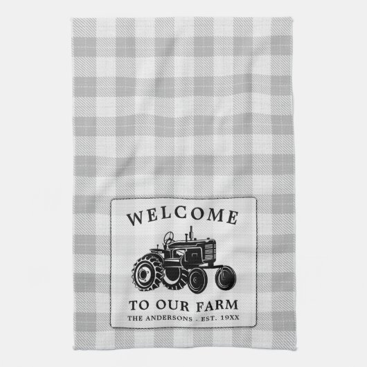 Welkomstnaam Boerderij Tractor White Play Theedoek (Verticaal)