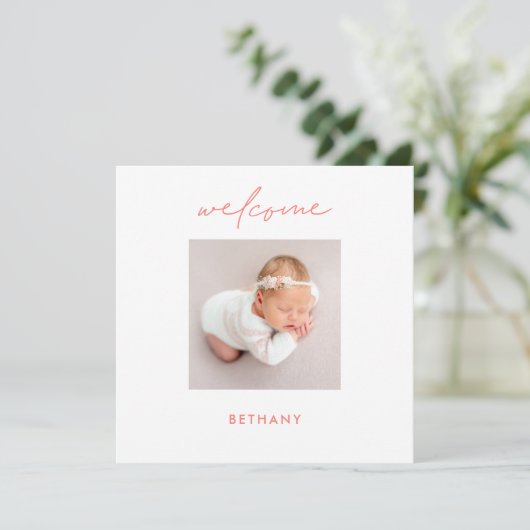 Welkomstnaam Koraal Roos geboorteaankondiging Baby (Staand voorkant)