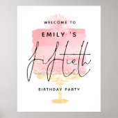 Welkomstnaam roze Cake Script 50th Birthday Party Poster (Voorkant)