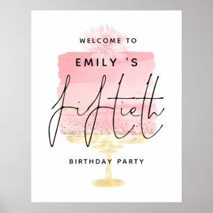 Welkomstnaam roze Cake Script 50th Birthday Party Poster