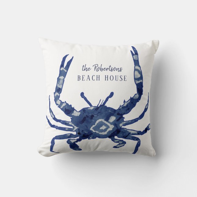Welkomstnaam Shibori Blue Crab Diamond Kussen (Voorkant)