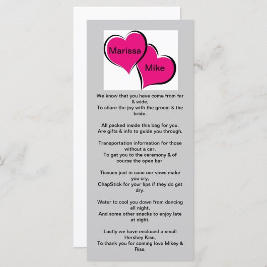 Welkomstnotitie voor bruiloft Kaart (Voorkant / Achterkant)