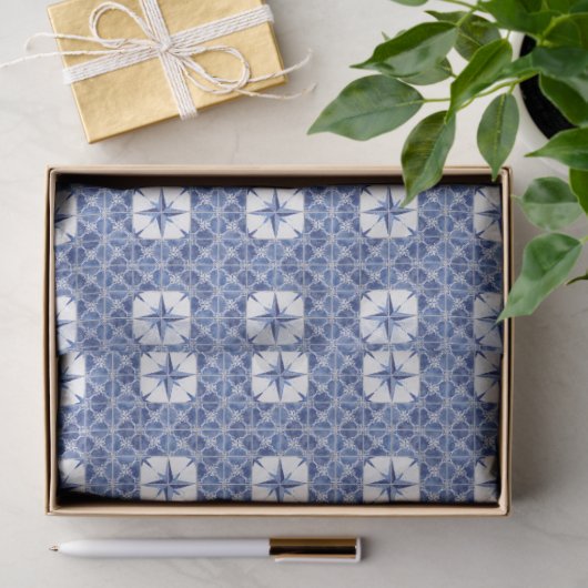 Welkomstpagina van het warenhuis Tile Blue White Tissuepapier (Geschenk)