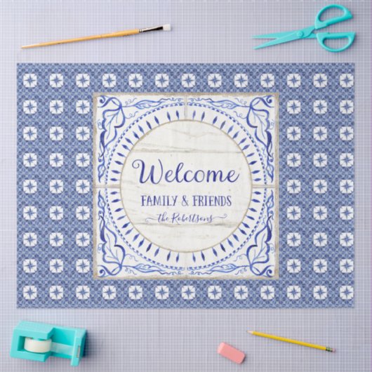 Welkomstpagina van het warenhuis Tile Blue White Tissuepapier (Craft)