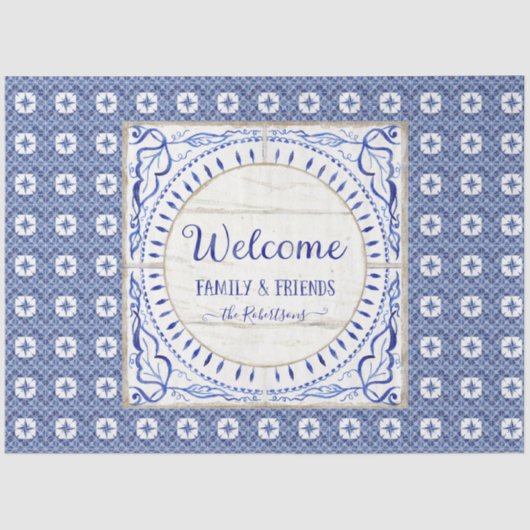 Welkomstpagina van het warenhuis Tile Blue White Tissuepapier (Voorkant)