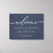 Welkomstpartij eenvoudige bruiloft moderne marine canvas afdruk (Voorkant)