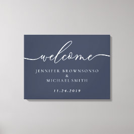 Welkomstpartij eenvoudige bruiloft moderne marine canvas afdruk