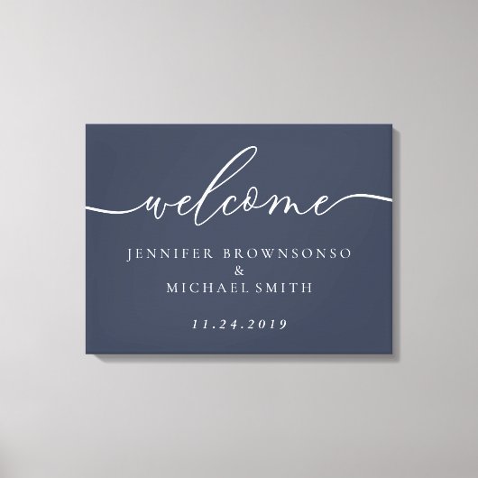 Welkomstpartij eenvoudige bruiloft moderne marine canvas afdruk (Voorkant)