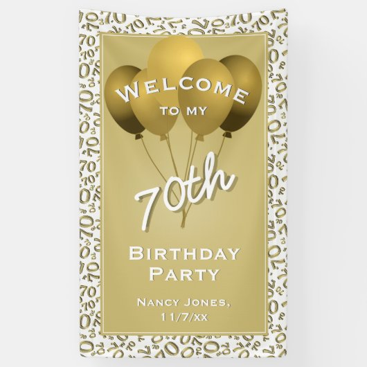 Welkomstpatroon van 70th Party Gold/White Number Spandoek (Verticaal)