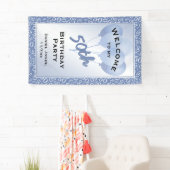 Welkomstpatroon van het Blauw/Witte Aantal van de Spandoek (Insitu)