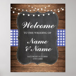 Welkomstposter Blauw Vinkje Bord Bruiloft Houten P Poster
