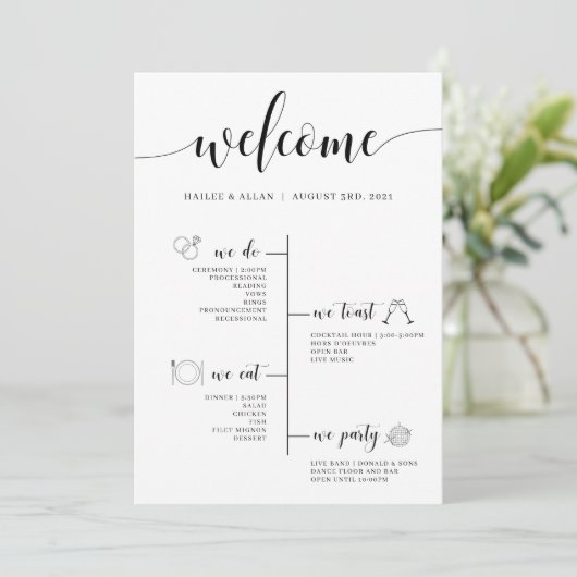 Welkomstprogramma voor bruiloft programmakaart (Staand voorkant)