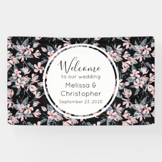 Welkomstroze en grijze Floral Spandoek (Horizontaal)
