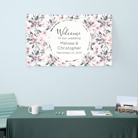 Welkomstroze en grijze Floral Spandoek (Beurs)