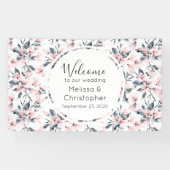 Welkomstroze en grijze Floral Spandoek (Horizontaal)