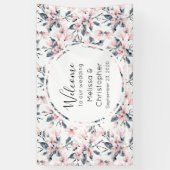 Welkomstroze en grijze Floral Spandoek (Verticaal)