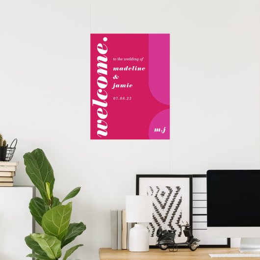 Welkomstroze magenta retro Abstract huwelijk Poster (Thuiskantoor)