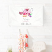 Welkomstroze Waterverf op feestdag Tea Party Spandoek (Insitu)