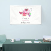 Welkomstroze Waterverf op feestdag Tea Party Spandoek (Beurs)