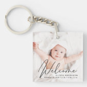 Welkomstscript Aankondiging geboorte foto Sleutelhanger (voorkant)