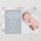 Welkomstscript Butterfly Blue Geboorteaankondiging Kaart (Voorkant / Achterkant)