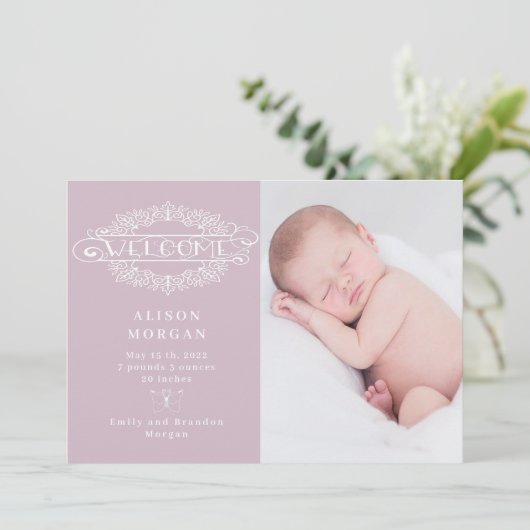 welkomstscript vlinderbloedige geboorteaankondigin kaart (Staand voorkant)