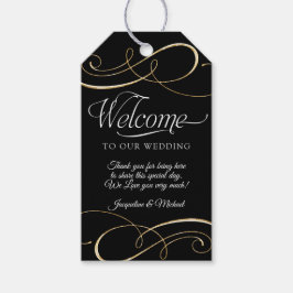 Welkomstscrollrollen voor script, zwart en gouden  cadeaulabel
