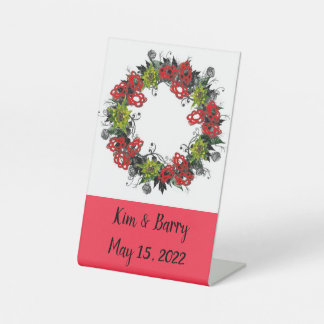 Welkomstsignaal met floral bloemen reclamebord met voetstuk