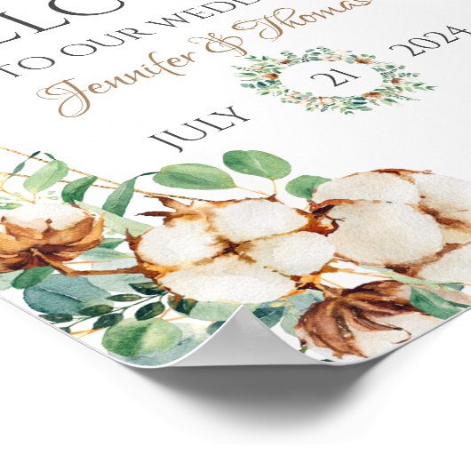 Welkomstsignalen voor bruiloft Eucalyptus & Cotton Poster (Hoek)