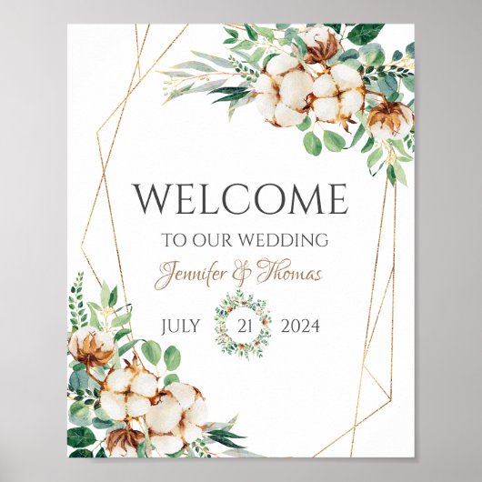 Welkomstsignalen voor bruiloft Eucalyptus & Cotton Poster (Voorkant)