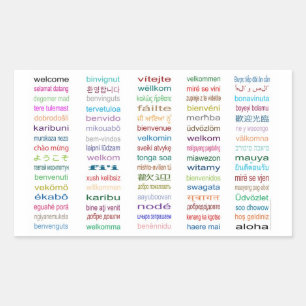 Welkomstsprekers : 80 talen / wit rechthoekige sticker