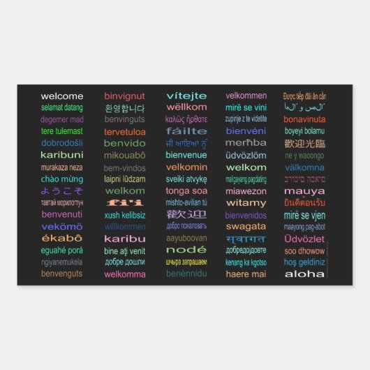 Welkomstsprekers : 80 talen / zwart rechthoekige sticker (Voorkant)