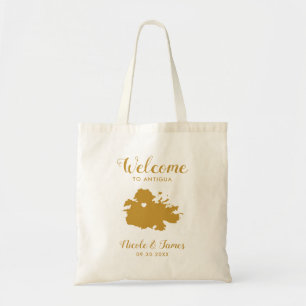 Welkomsttas van Antigua Map Wedding, Gold Tote Bag