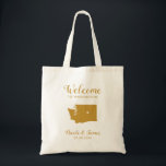 Welkomsttas van de Washington State Map Wedding Tote Bag<br><div class="desc">Het weekend van de bruiloft heet cadeautas voor gasten uit de stad voor je bruiloft,  met afbeelding van Washington,  met hart dat je op de precieze locatie kunt plaatsen. Vul tas met je favoriete godies.</div>