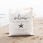 Welkomsttas voor doelbruiloft | Starvissen Tote Bag<br><div class="desc">Welkom gasten bij je doelbruiloft met deze gepersonaliseerde canvas tassen. Het ontwerp kenmerkt "welkom"in modern handgeschreven kalligrafiekmanuscript,  met ruimte om met uw trouwplaats,  namen en datum te personaliseren. Een beachy,  tropische zeester silhouette illustraties vormen een aanvulling op het ontwerp.</div>