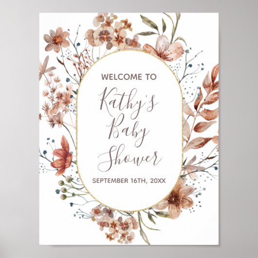 Welkomstteken Autumn Wildbloemen Waterverf Poster (Voorkant)