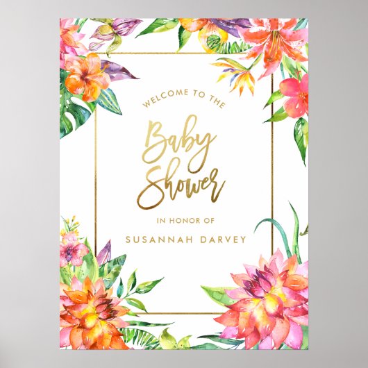 Welkomstteken baby shower | Tropische Waterverven Poster (Voorkant)