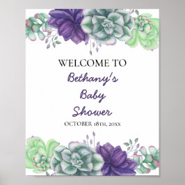 Welkomstteken baby shower - Waterverf Succulent Poster