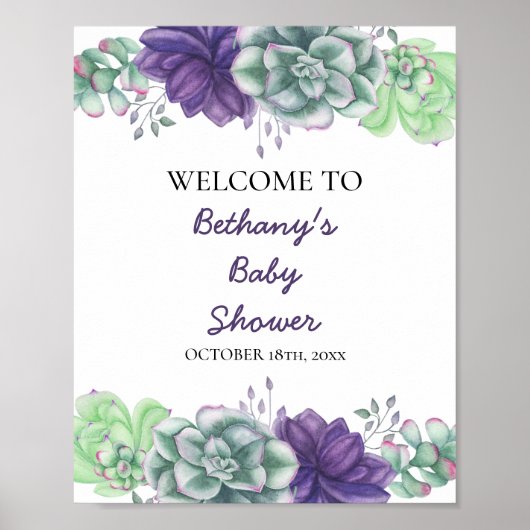Welkomstteken baby shower - Waterverf Succulent Poster (Voorkant)
