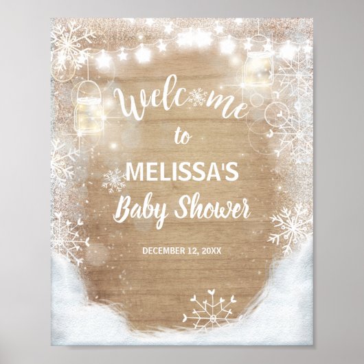 Welkomstteken baby shower Winter Snowflakes Wood Poster (Voorkant)