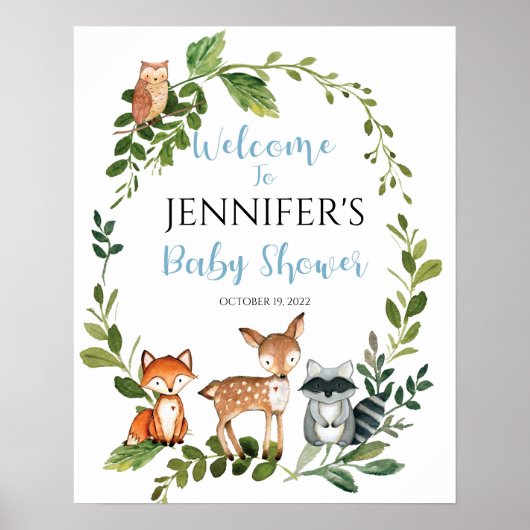 Welkomstteken Baby shower Woodland Poster (Voorkant)