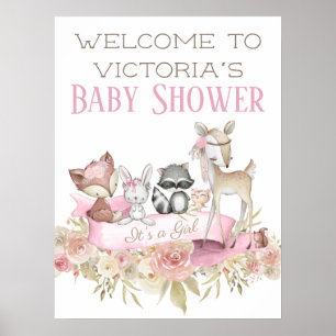 Welkomstteken Baby shower Woodland Poster